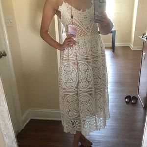 White Crochet Midi Dress
